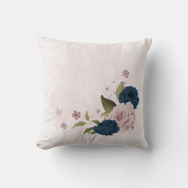 Blaue rosa Blume Kissen (Vorderseite)