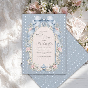 Blaue rosa Blumen Hochzeitsbrause Vintage Einladung
