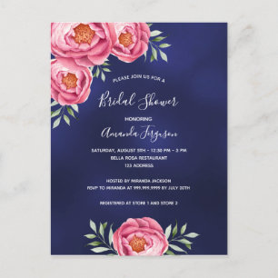 Blaue Rosa Blumenfloralen Bridal Dusche Einladung Postkarte