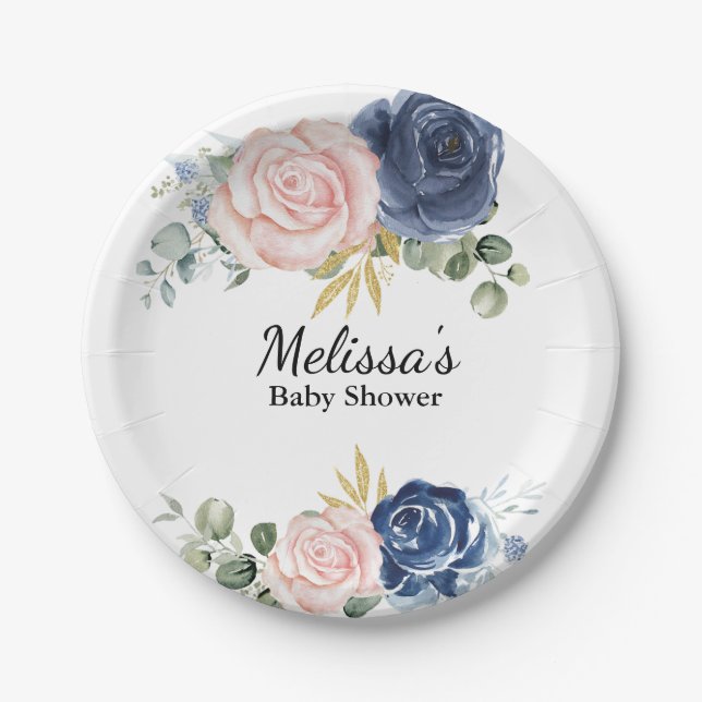 Blaue Rosa-Blüten-Nachspeise Pappteller (Vorderseite)