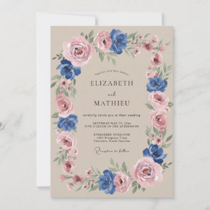 Blaue Rosa Botanische Whimsy-Hochzeit Einladung