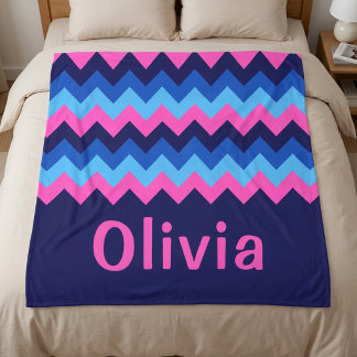 Blaue Rosa Chevron Monogramm Mittlere Fleece-Decke Fleecedecke