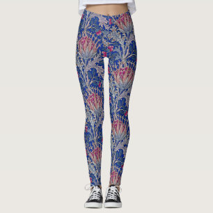 blaue rosa Distel Leggings