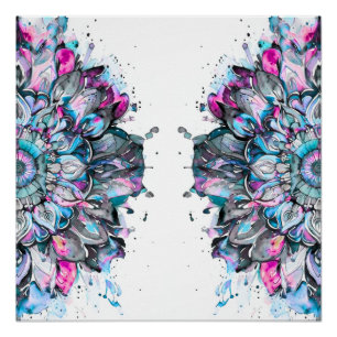 blaue rosa grüne aquarell-blumen-mandala poster