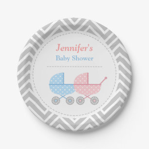 Blaue Rosa Kinderwagen Zwillings-Baby-Party-Teller Pappteller
