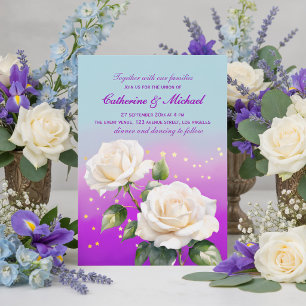 Blaue Rosa Lila Aquarell Ombre Rosen Hochzeit Einladung