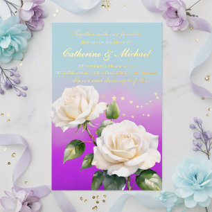 Blaue Rosa Lila Aquarell Ombre Rosen Hochzeit Folieneinladung