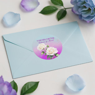 Blaue Rosa Lila Aquarell Ombre Rosen Hochzeit Runder Aufkleber
