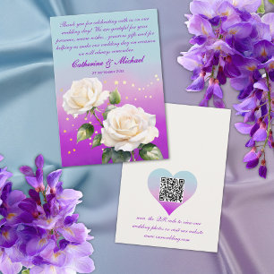 Blaue Rosa Lila Aquarell-Rosen QR-Code Hochzeit Dankeskarte