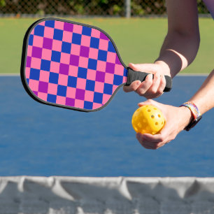 Blaue Rosa Lila Karomuster Design  Pickleball Schläger