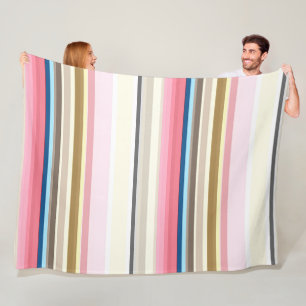Blaue, rosa, mandel und kaffeebraune Streifen Fleecedecke