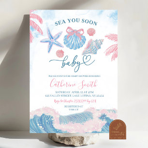 Blaue rosa Meer Sie bald Baby Shower Einladung