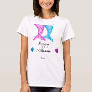 blaue rosa meerjungfrau wasserfarbe name geburtsta T-Shirt