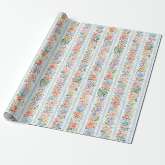 Blaue Rosa Rose Blumenstreifen Wasserfarbe Geschen Geschenkpapier