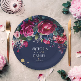 Blaue, rosa Rose personalisiert Pappteller