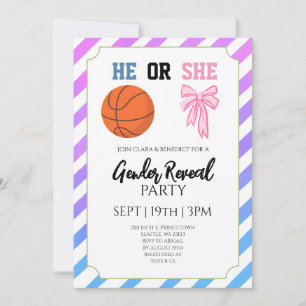 Blaue rosa Schleife Basketball Geschlecht Enthüllu Einladung