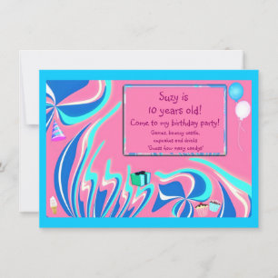 Blaue, rosa und aquatische Fantasie Einladung