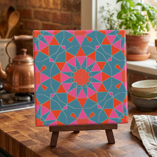 Blaue Rosa und Rote stilvolle Mosaik-Geometrie-Mus Fliese