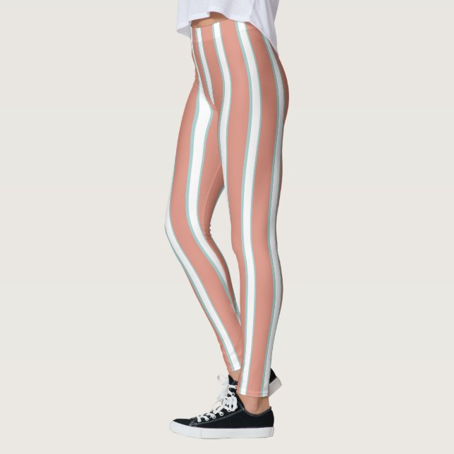 Blaue, rosa und weiße Streifen Leggings (Links)