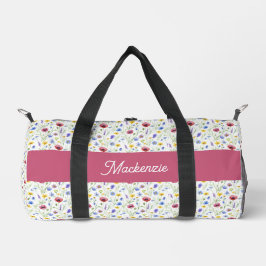 Blaue rosa Wildblumen Wasserfarbe-Monogramm-Name  Duffle Bag