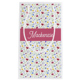 Blaue rosa Wildblumen-Wasserfarbe-Monogramm-Name Kleine Geschenktüte