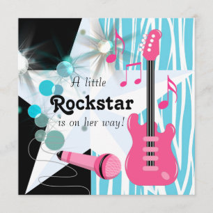 Blaue rosa Zebrockenstar-Baby-Mädchen-Party Einladung