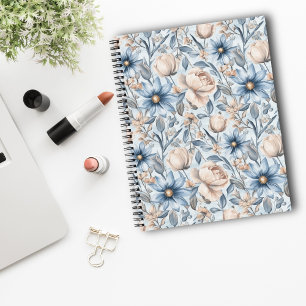 Blaue & rosafarbene botanische Aquarell-Muster Notizbuch