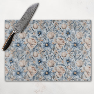 Blaue & rosafarbene botanische Aquarell-Muster Schneidebrett