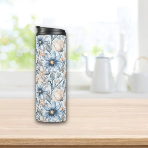 Blaue & rosafarbene botanische Aquarell-Muster Thermosbecher