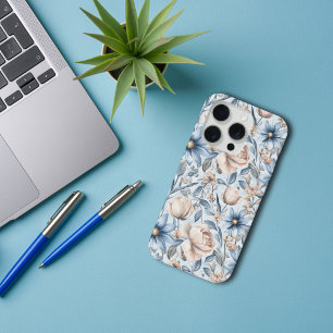 Blaue & rosafarbene botanische Wasserfarbe iPhone 15 Pro Hülle