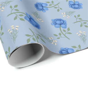 Blaue Rose auf Light Blue Oversized Calico Geschenkpapier