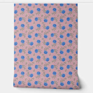 Blaue Rose auf Pink Calico Tapete