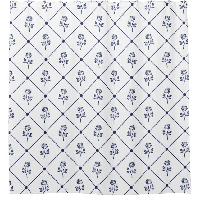 Blaue Rose auf Weiß Duschvorhang (Vorderseite)
