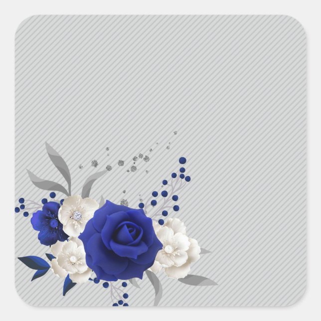 Blaue Rose Blume grau Quadratischer Aufkleber (Vorderseite)