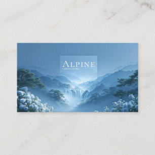 Blaue Rose Blumen und Wasserfall am nebligen Berg Visitenkarte