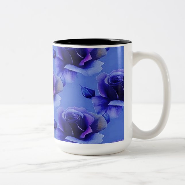 Blaue Rose Blumenmuster Kaffeemaschine Tasse (Rechts)