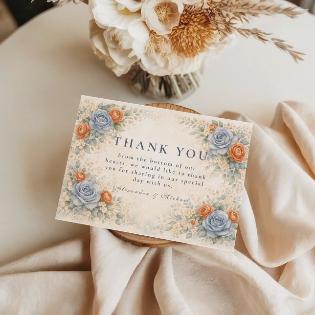 Blaue Rose Botanische Hochzeit Dankeskarte (Von Creator hochgeladen)