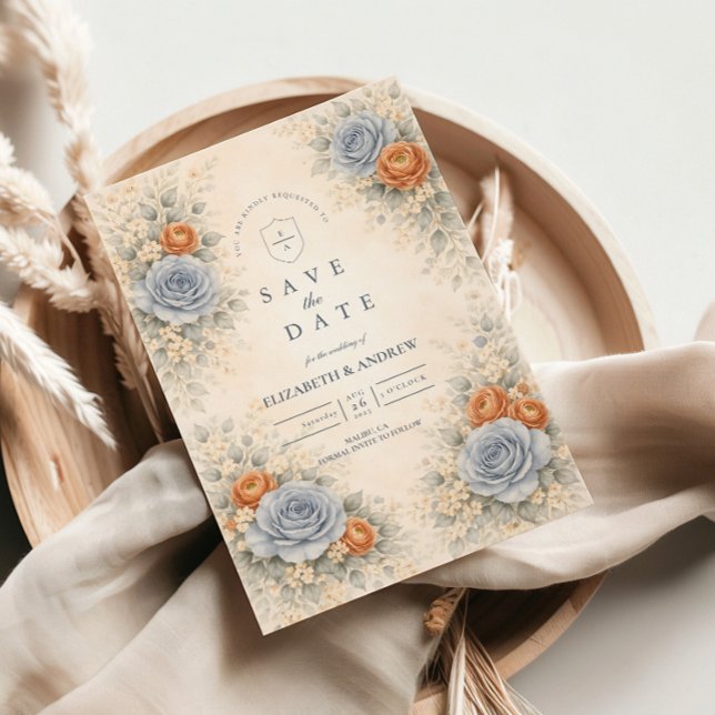 Blaue Rose Botanische Hochzeit Save The Date (Von Creator hochgeladen)