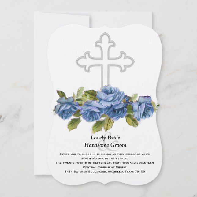 Blaue Rose Christliche Hochzeit Einladung (Vorderseite)