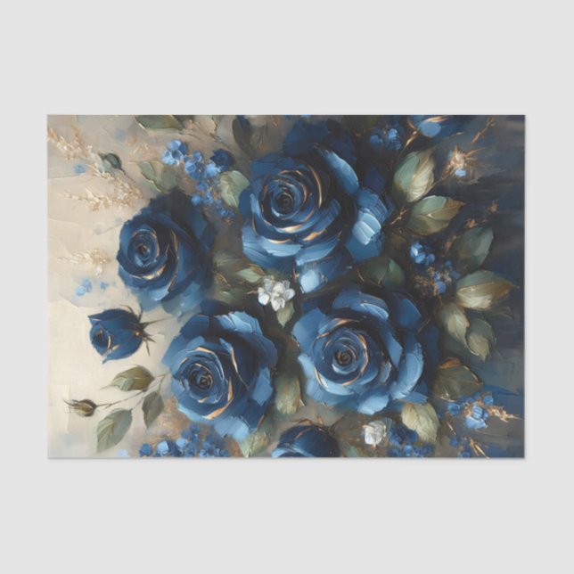 Blaue Rose der Marine mit der Dekoupage des Impres Seidenpapier (Vorderseite)