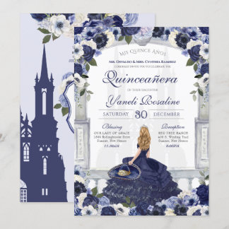 Blaue Rose Elegante Charro Princess Quinceañera Einladung