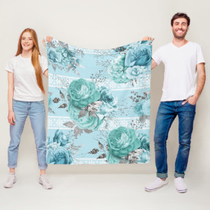 Blaue Rose Elegante Spitzen Fleecedecke