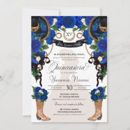Blaue Rose Eleganter Western Charro Quinceañera Einladung
