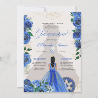 Blaue Rose Extravagant Quinceanera Western Charro Einladung