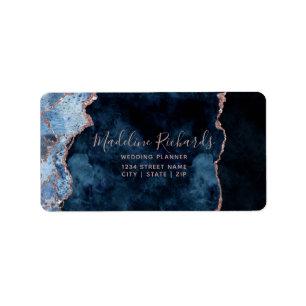 Blaue Rose Gold Aquarellmarmor Agate Gilded Adressaufkleber