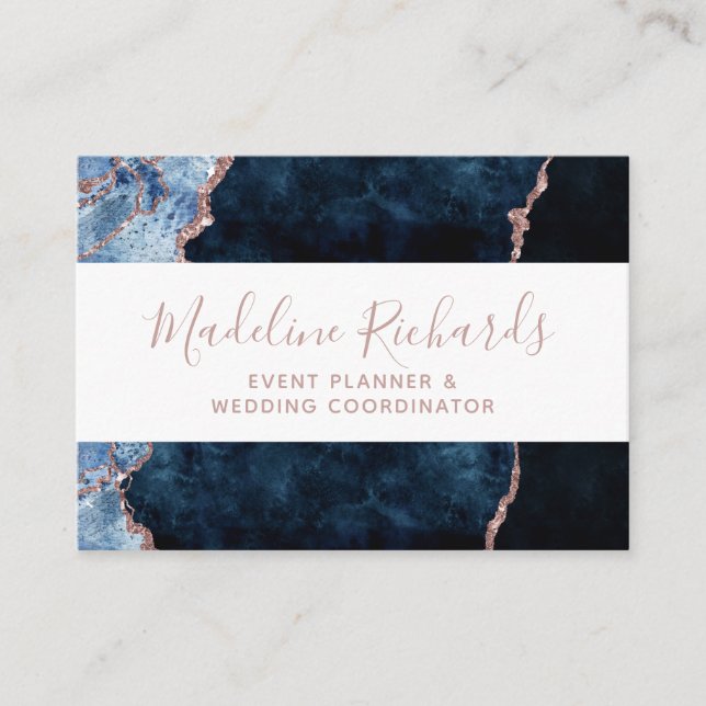 Blaue Rose Gold Aquarellmarmor Agate Gilded Visitenkarte (Vorderseite)
