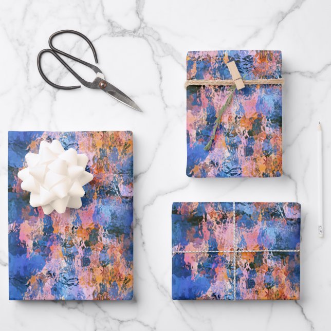 Blaue Rose Gold Orange Wasserfarbe Geschenkpapier Set (Vorderseite)