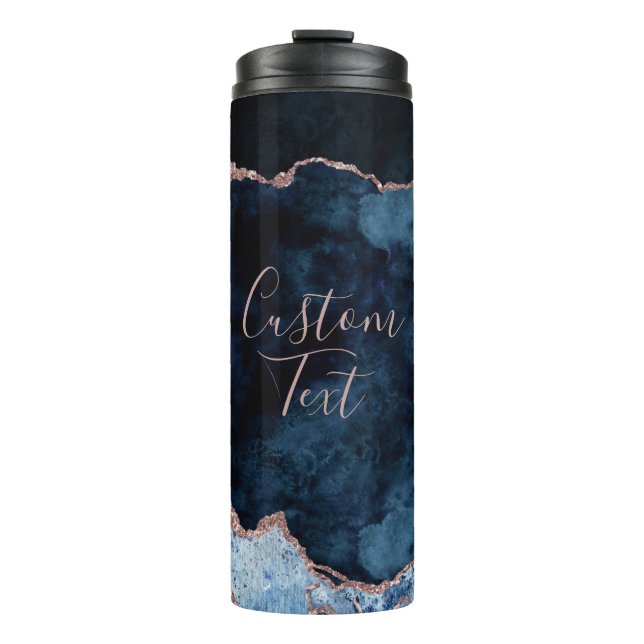 Blaue Rose, goldfarbener Foil-Marmor, benutzerdefi Thermosbecher (Vorderseite)