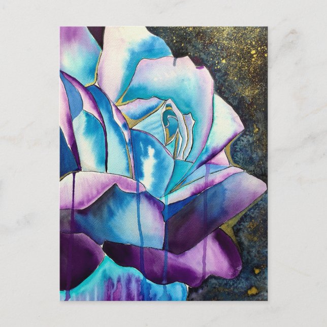 Blaue Rose Gothic Originalkunst Postkarte (Vorderseite)