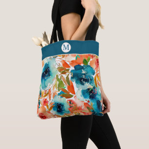 Blaue Rose Herbstflormonogramm Tasche